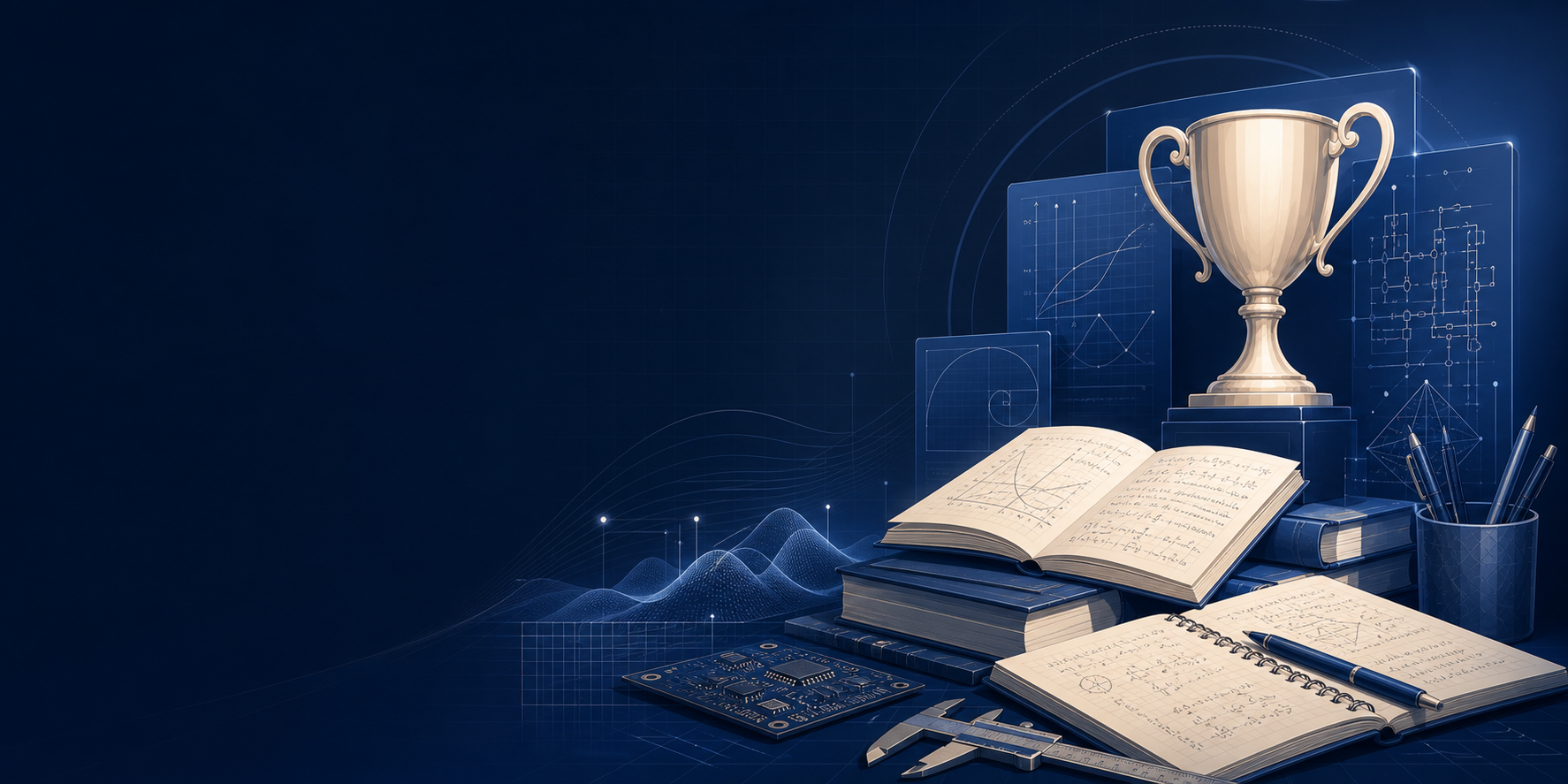 Abstract illustration of engineering achievements, mathematics, and academic distinction